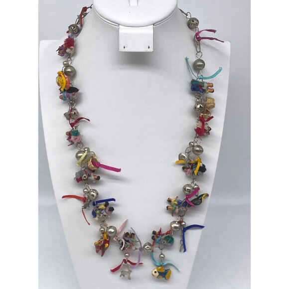 Worry/Wedding Doll Necklace Hand Crafted Miniature Silver Bells  Animal Baskets - Picture 1 of 14